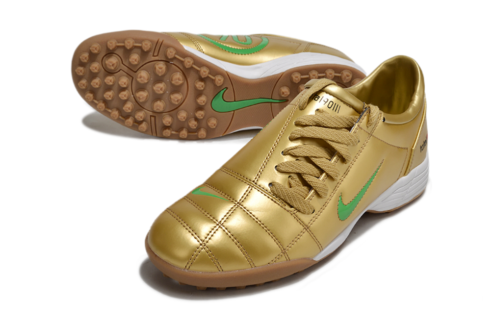 T90 Series MD Turf Soccer Shoes with Grass Spikes - Gold/Green/White/Brown
