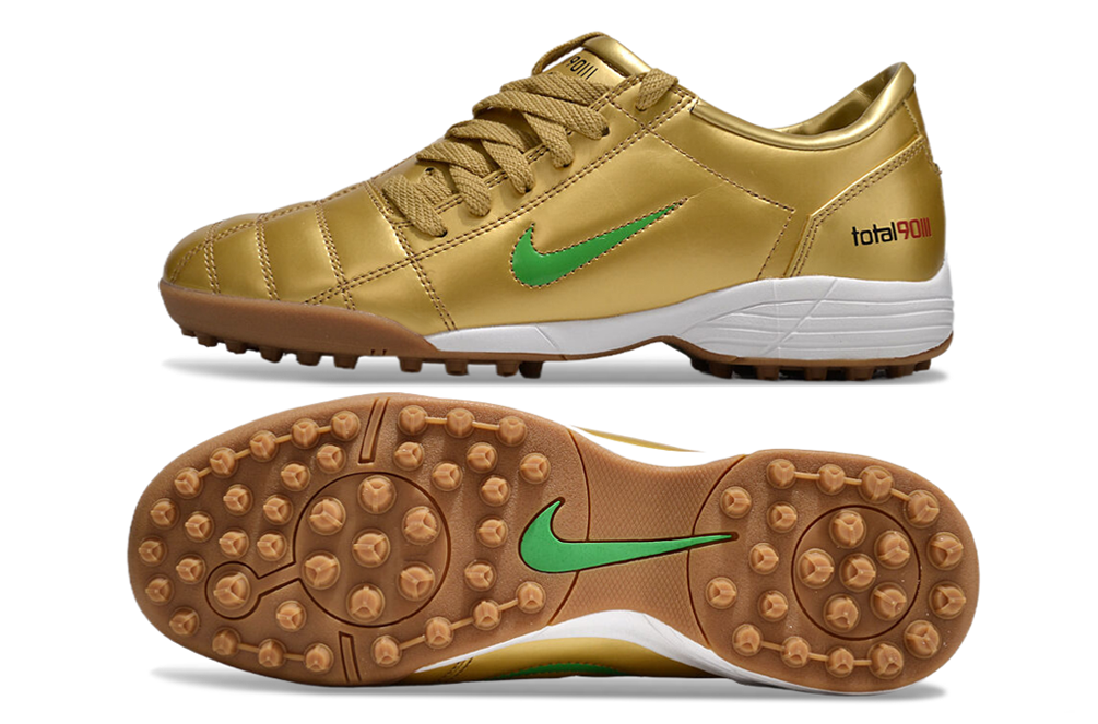 T90 Series MD Turf Soccer Shoes with Grass Spikes - Gold/Green/White/Brown