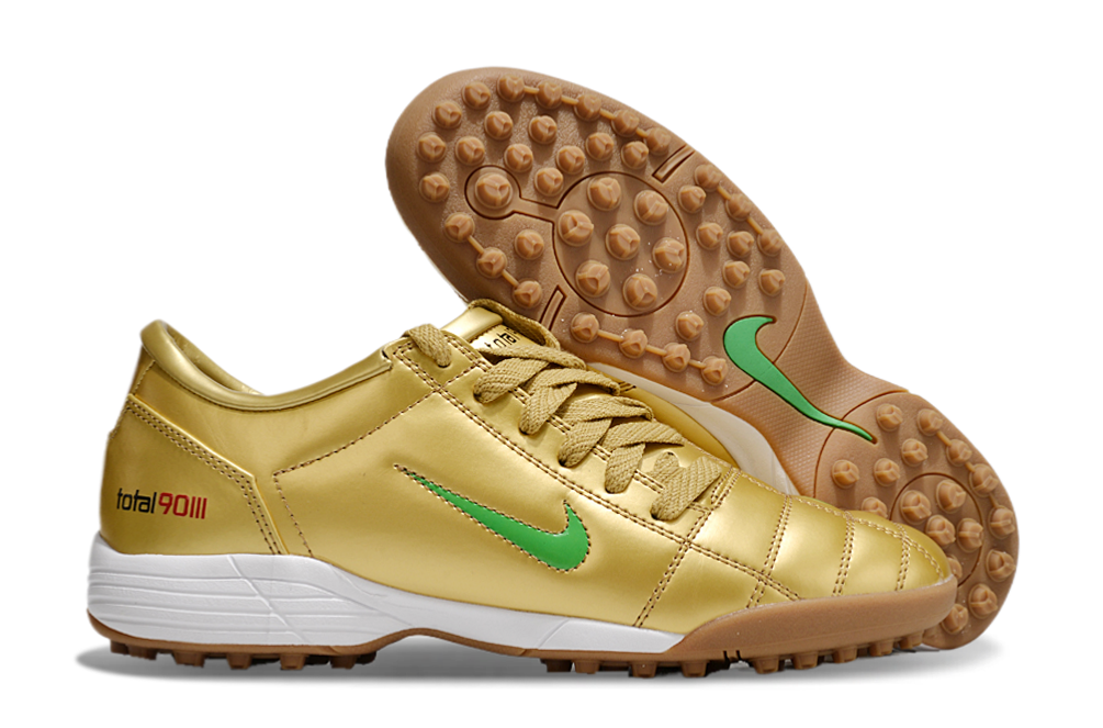 T90 Series MD Turf Soccer Shoes with Grass Spikes - Gold/Green/White/Brown