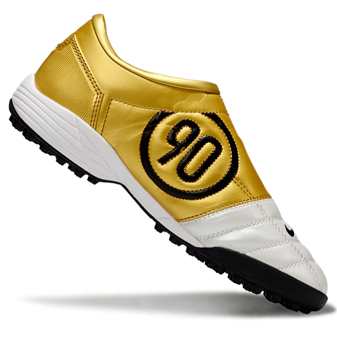T90 Series MD Turf Soccer Shoes with Grass Spikes - Gold/White/Black
