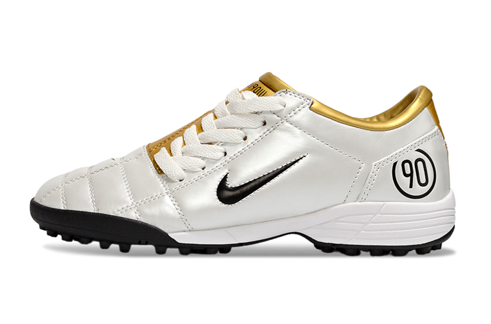 T90 Series MD Turf Soccer Shoes with Grass Spikes - Gold/White/Black