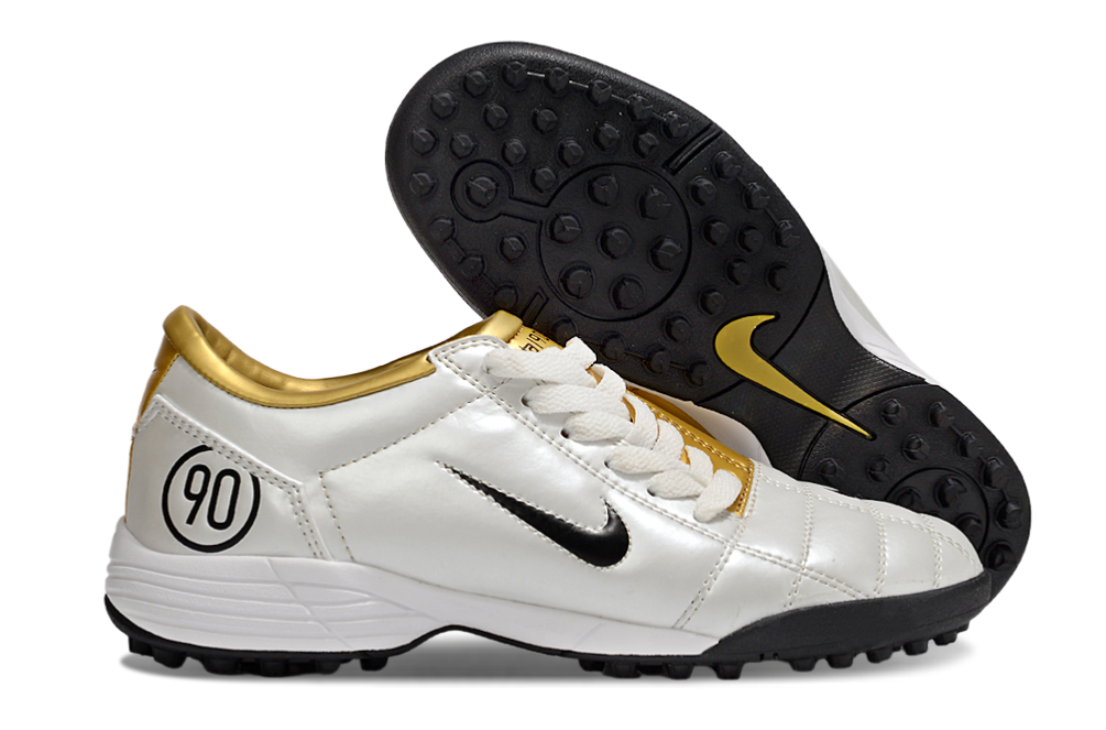 T90 Series MD Turf Soccer Shoes with Grass Spikes - Gold/White/Black