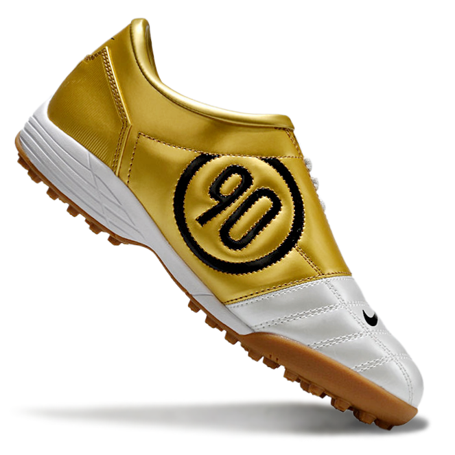 T90 Series MD Turf Soccer Shoes with Grass Spikes - Gold/White/Black/Brown