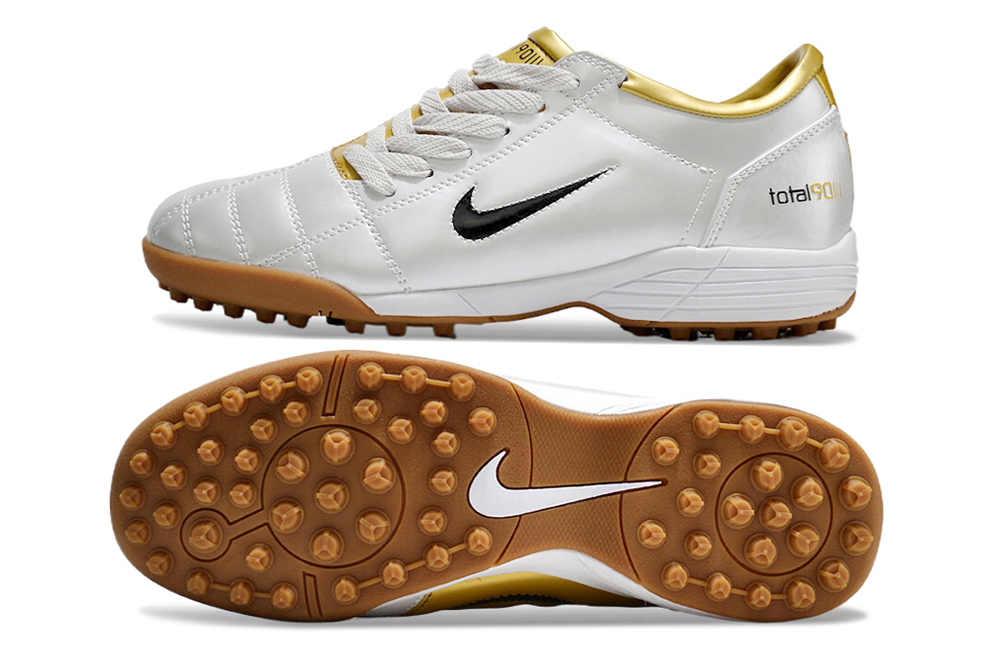 T90 Series MD Turf Soccer Shoes with Grass Spikes - Gold/White/Black/Brown
