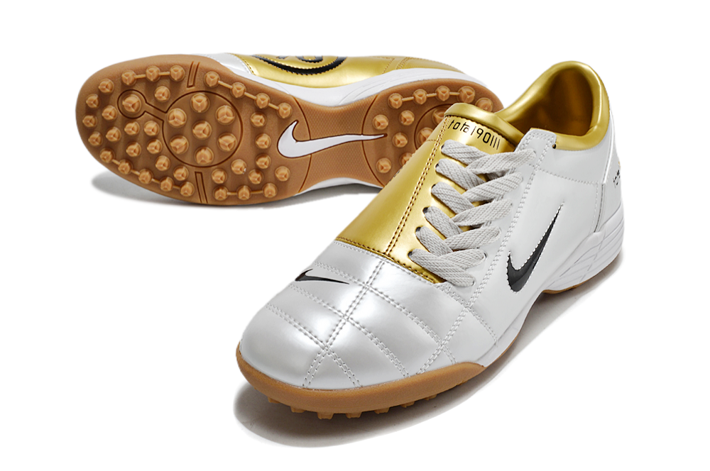 T90 Series MD Turf Soccer Shoes with Grass Spikes - Gold/White/Black/Brown
