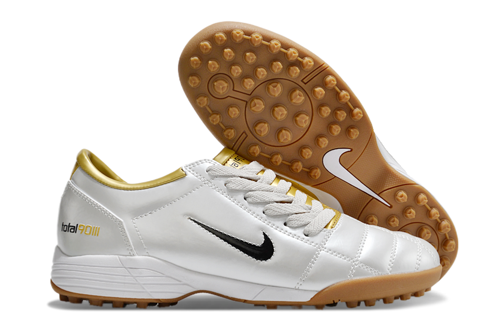 T90 Series MD Turf Soccer Shoes with Grass Spikes - Gold/White/Black/Brown