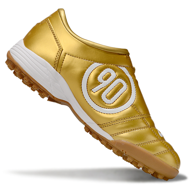 T90 Series MD Turf Soccer Shoes with Grass Spikes - Gold/White/Brown
