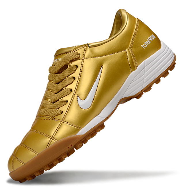 T90 Series MD Turf Soccer Shoes with Grass Spikes - Gold/White/Brown