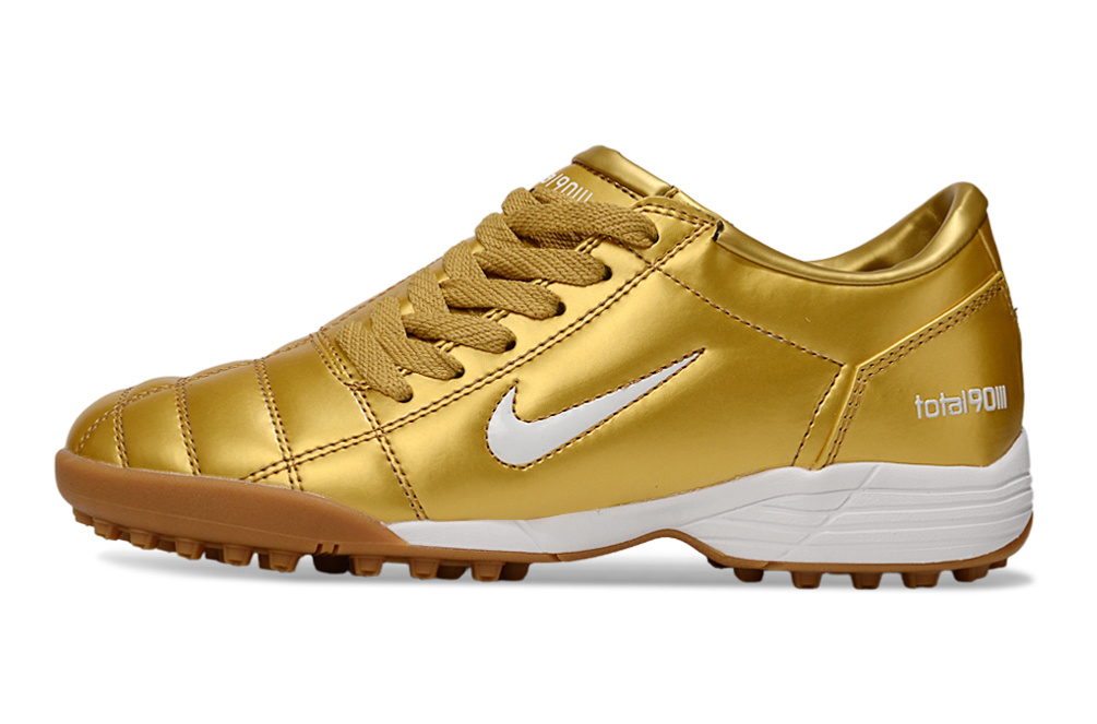 T90 Series MD Turf Soccer Shoes with Grass Spikes - Gold/White/Brown