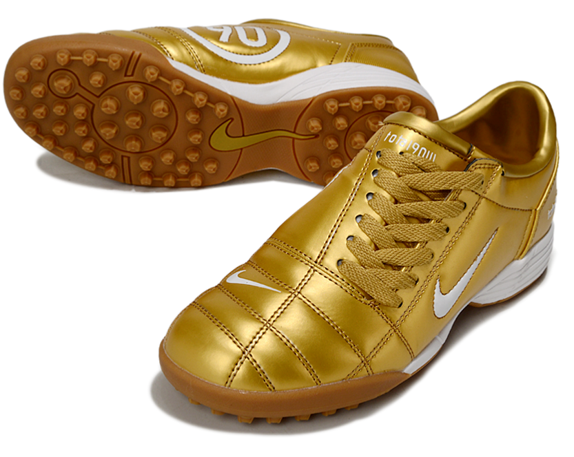 T90 Series MD Turf Soccer Shoes with Grass Spikes - Gold/White/Brown