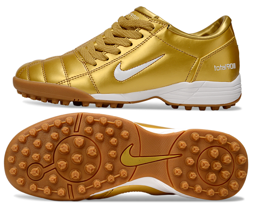 T90 Series MD Turf Soccer Shoes with Grass Spikes - Gold/White/Brown