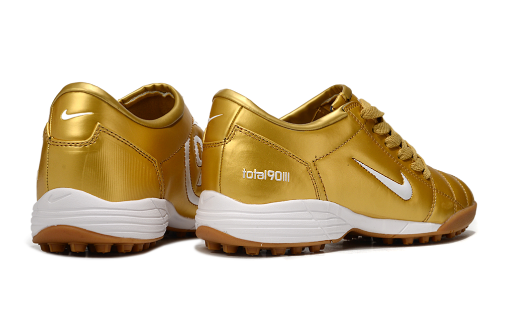 T90 Series MD Turf Soccer Shoes with Grass Spikes - Gold/White/Brown