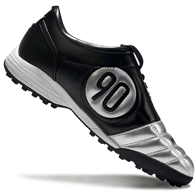 T90 Series MD Turf Soccer Shoes with Grass Spikes - Metallic Silver/Black/White