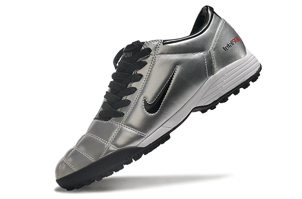 T90 Series MD Turf Soccer Shoes with Grass Spikes - Metallic Silver/Black/White