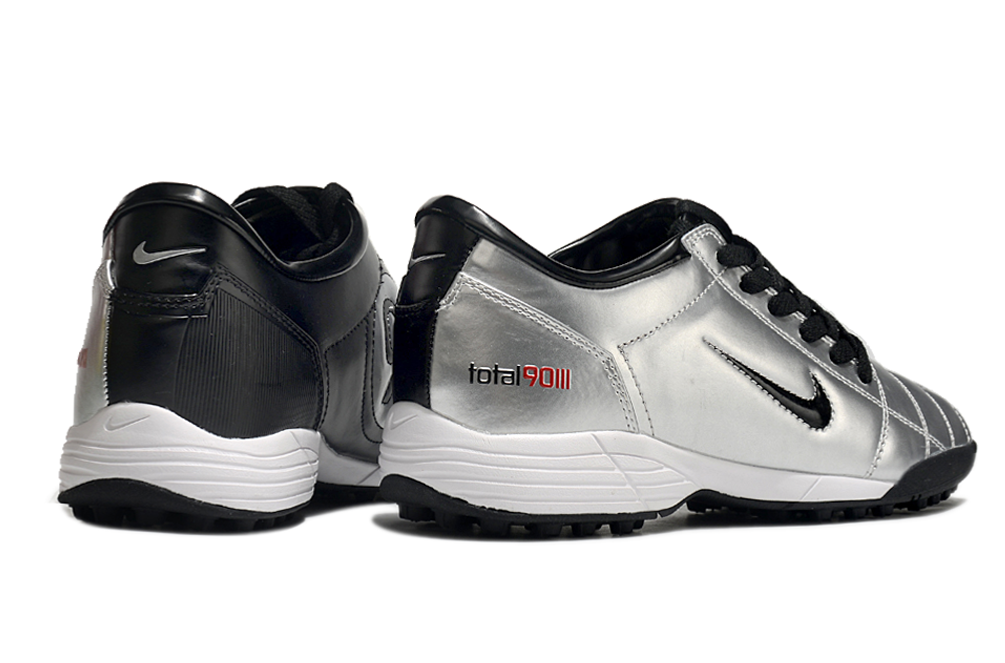 T90 Series MD Turf Soccer Shoes with Grass Spikes - Metallic Silver/Black/White