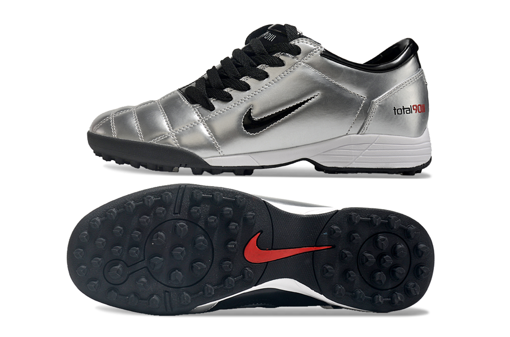 T90 Series MD Turf Soccer Shoes with Grass Spikes - Metallic Silver/Black/White