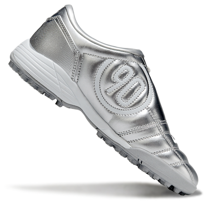 T90 Series MD Turf Soccer Shoes with Grass Spikes - Metallic Silver/Gray/White