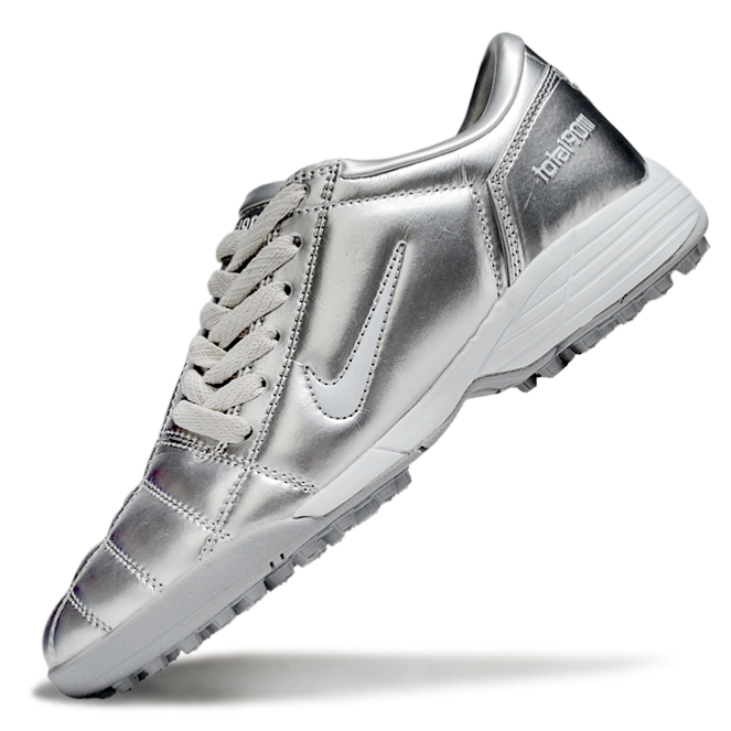 T90 Series MD Turf Soccer Shoes with Grass Spikes - Metallic Silver/Gray/White
