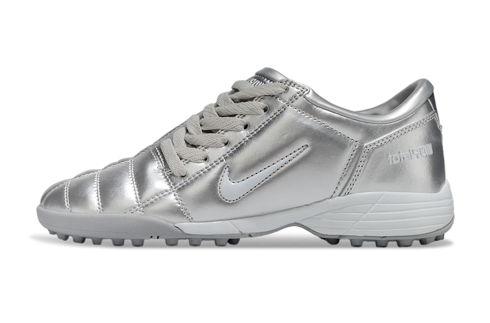 T90 Series MD Turf Soccer Shoes with Grass Spikes - Metallic Silver/Gray/White