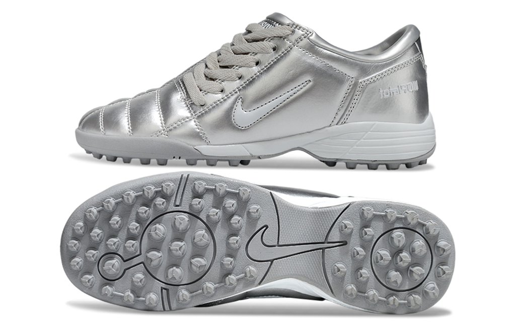 T90 Series MD Turf Soccer Shoes with Grass Spikes - Metallic Silver/Gray/White