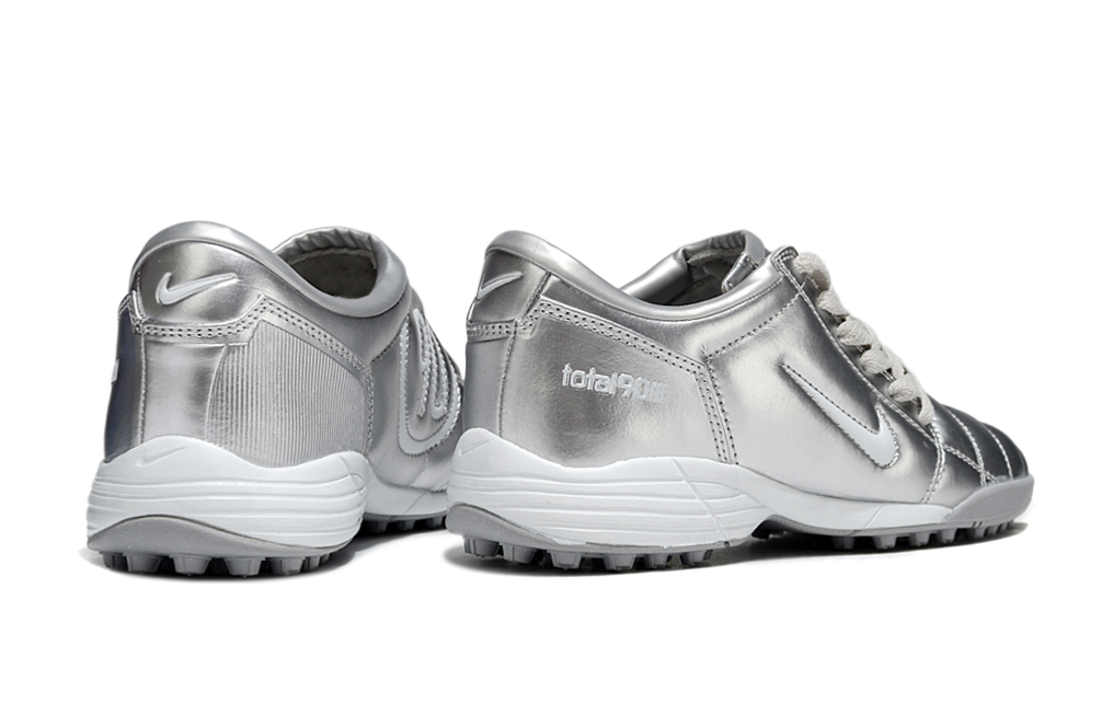 T90 Series MD Turf Soccer Shoes with Grass Spikes - Metallic Silver/Gray/White