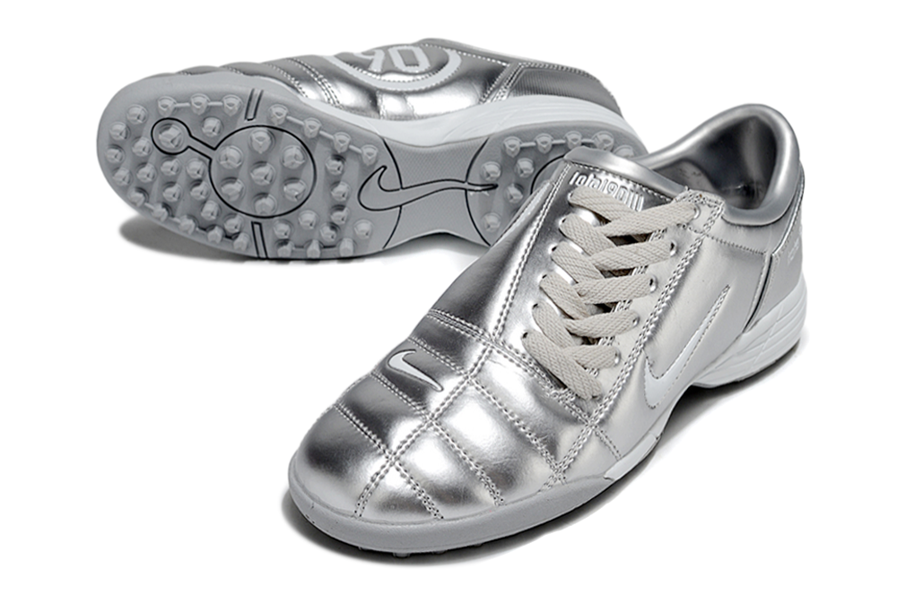 T90 Series MD Turf Soccer Shoes with Grass Spikes - Metallic Silver/Gray/White