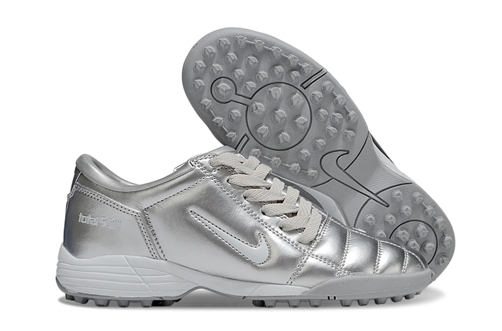 T90 Series MD Turf Soccer Shoes with Grass Spikes - Metallic Silver/Gray/White