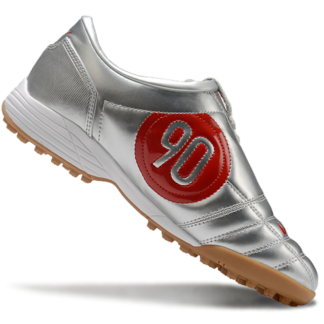 T90 Series MD Turf Soccer Shoes with Grass Spikes - Metallic Silver/Orange/Brown