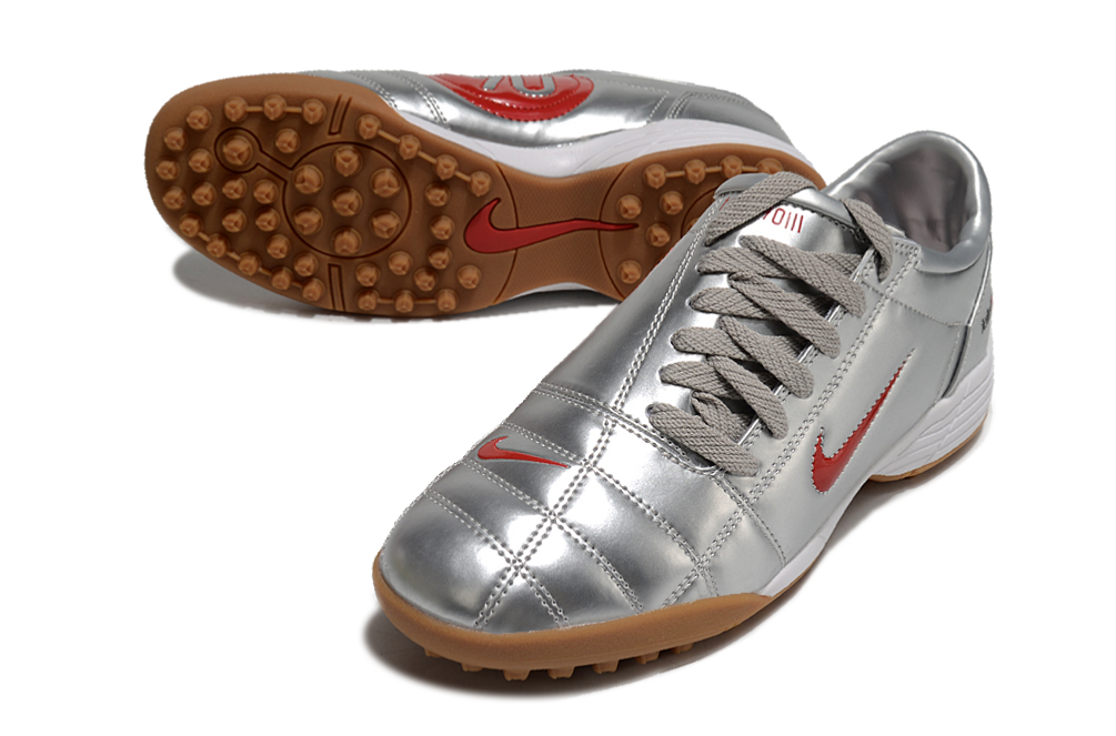 T90 Series MD Turf Soccer Shoes with Grass Spikes - Metallic Silver/Orange/Brown