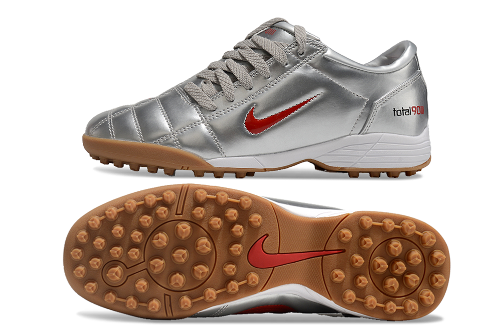 T90 Series MD Turf Soccer Shoes with Grass Spikes - Metallic Silver/Orange/Brown