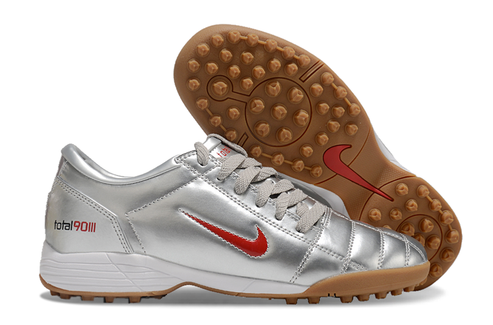 T90 Series MD Turf Soccer Shoes with Grass Spikes - Metallic Silver/Orange/Brown