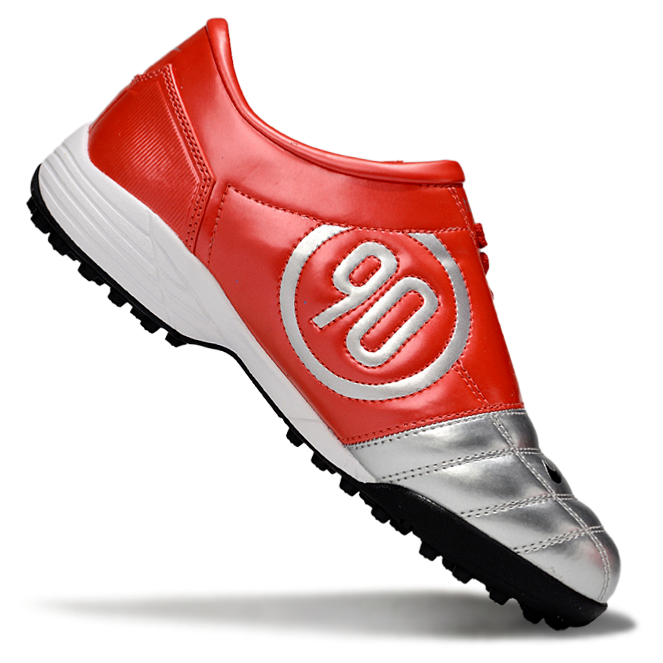 T90 Series MD Turf Soccer Shoes with Grass Spikes - Metallic Silver/Orange/White/Black