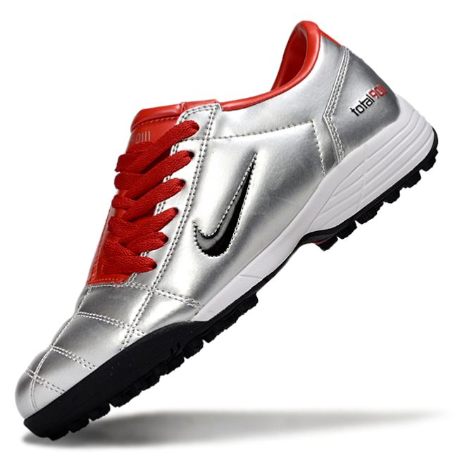 T90 Series MD Turf Soccer Shoes with Grass Spikes - Metallic Silver/Orange/White/Black