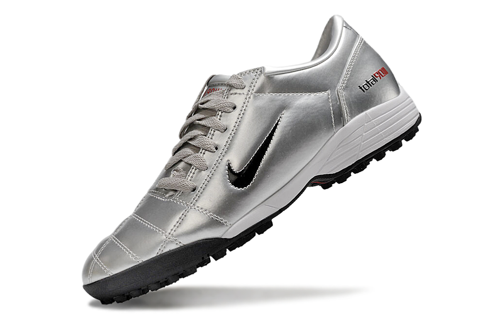 T90 Series MD Turf Soccer Shoes with Grass Spikes - Metallic Silver/Red/Black