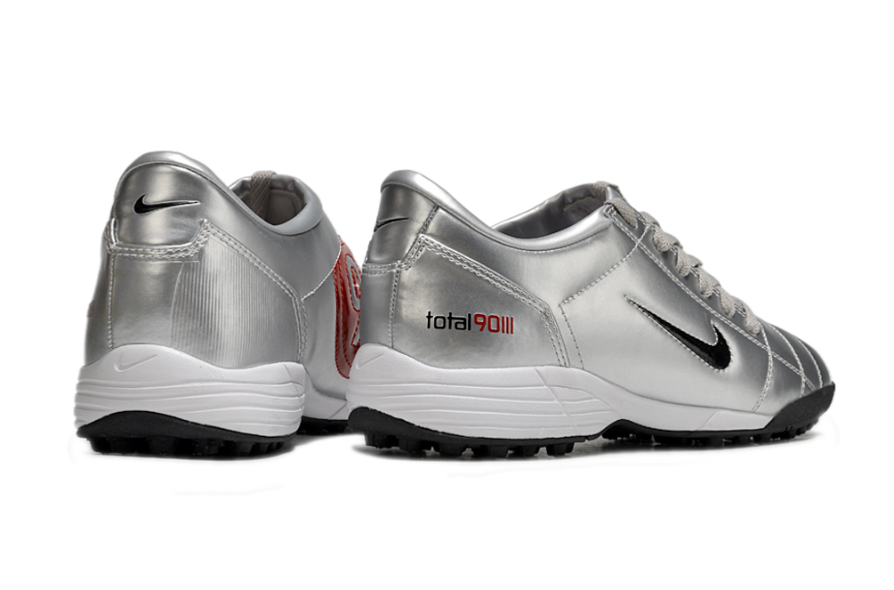 T90 Series MD Turf Soccer Shoes with Grass Spikes - Metallic Silver/Red/Black