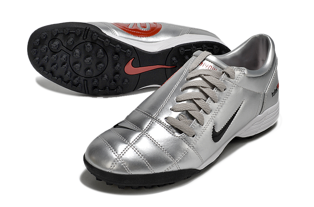 T90 Series MD Turf Soccer Shoes with Grass Spikes - Metallic Silver/Red/Black