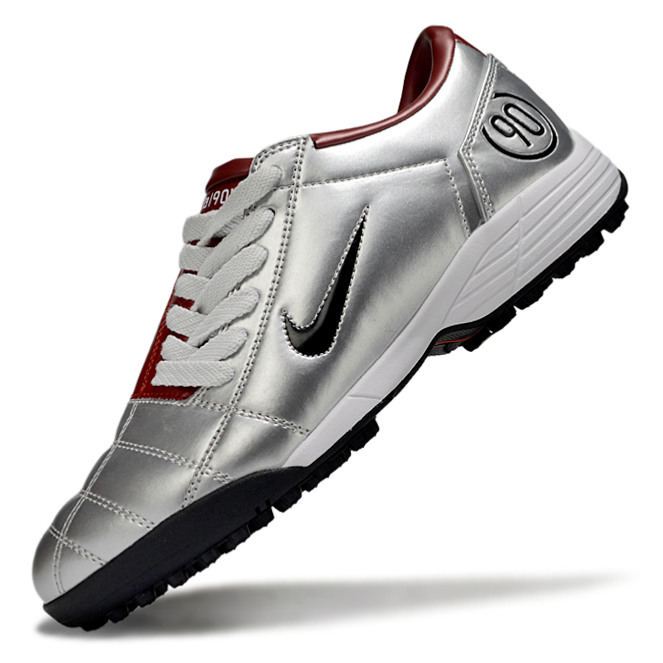T90 Series MD Turf Soccer Shoes with Grass Spikes - Metallic Silver/Red/White/Black