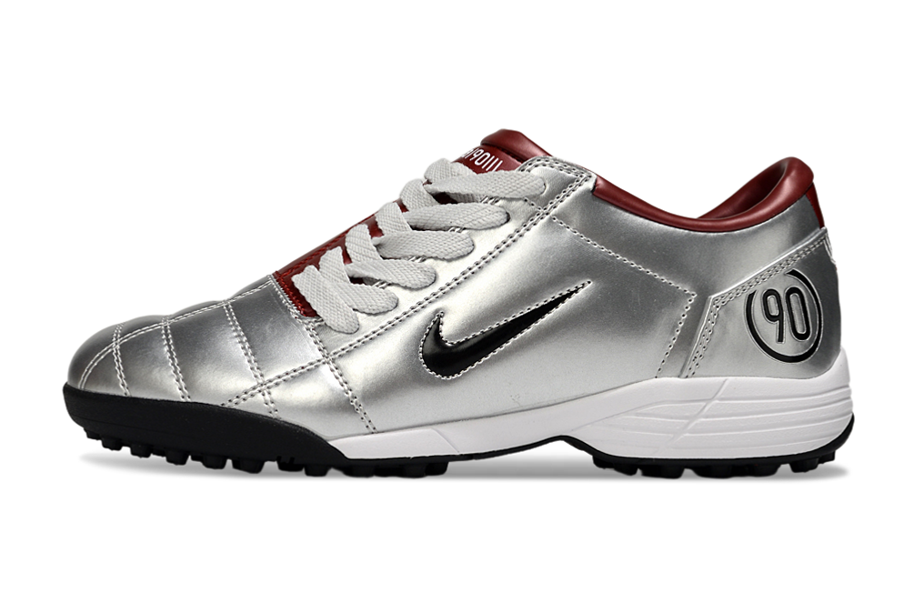 T90 Series MD Turf Soccer Shoes with Grass Spikes - Metallic Silver/Red/White/Black