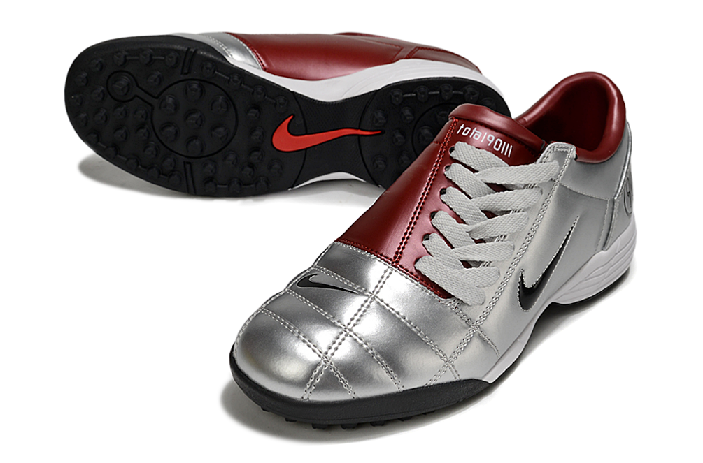 T90 Series MD Turf Soccer Shoes with Grass Spikes - Metallic Silver/Red/White/Black
