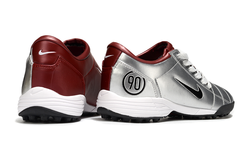 T90 Series MD Turf Soccer Shoes with Grass Spikes - Metallic Silver/Red/White/Black