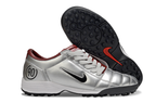 T90 Series MD Turf Soccer Shoes with Grass Spikes - Metallic Silver/Red/White/Black