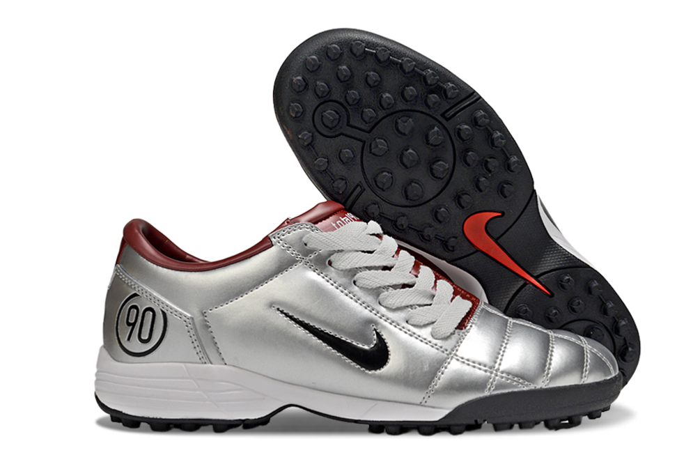T90 Series MD Turf Soccer Shoes with Grass Spikes - Metallic Silver/Red/White/Black