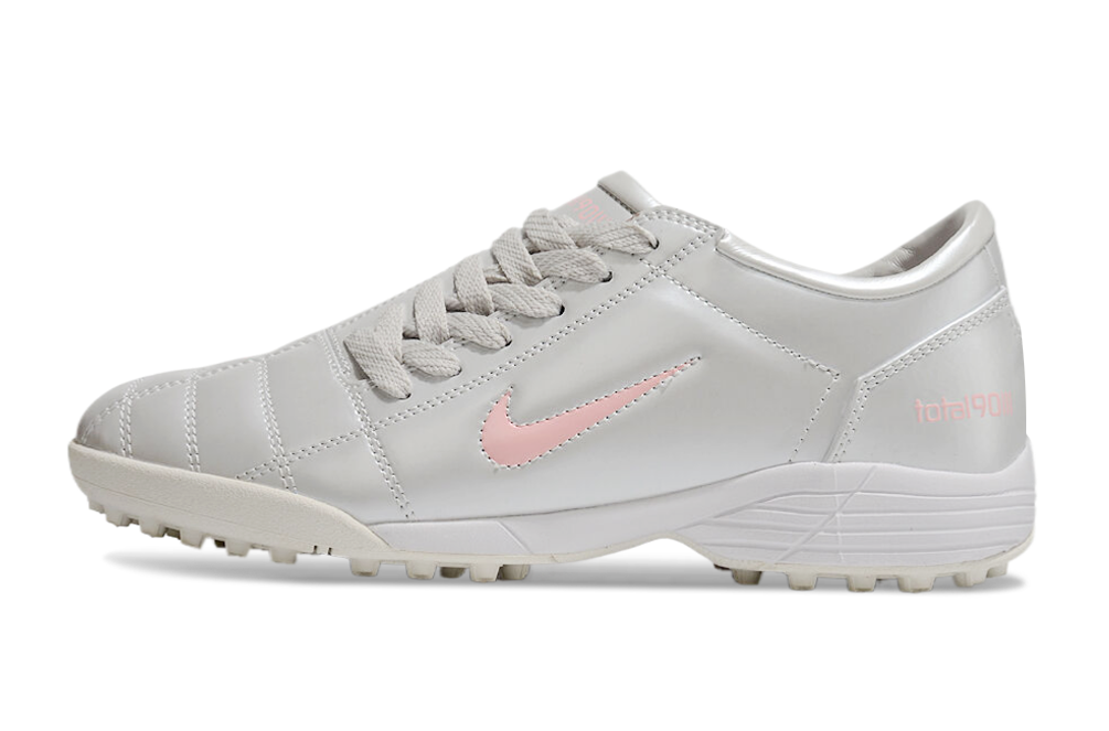 T90 Series MD Turf Soccer Shoes with Grass Spikes - Metallic Silver/White/Pink