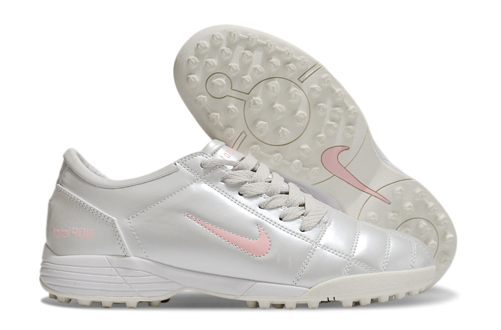 T90 Series MD Turf Soccer Shoes with Grass Spikes - Metallic Silver/White/Pink