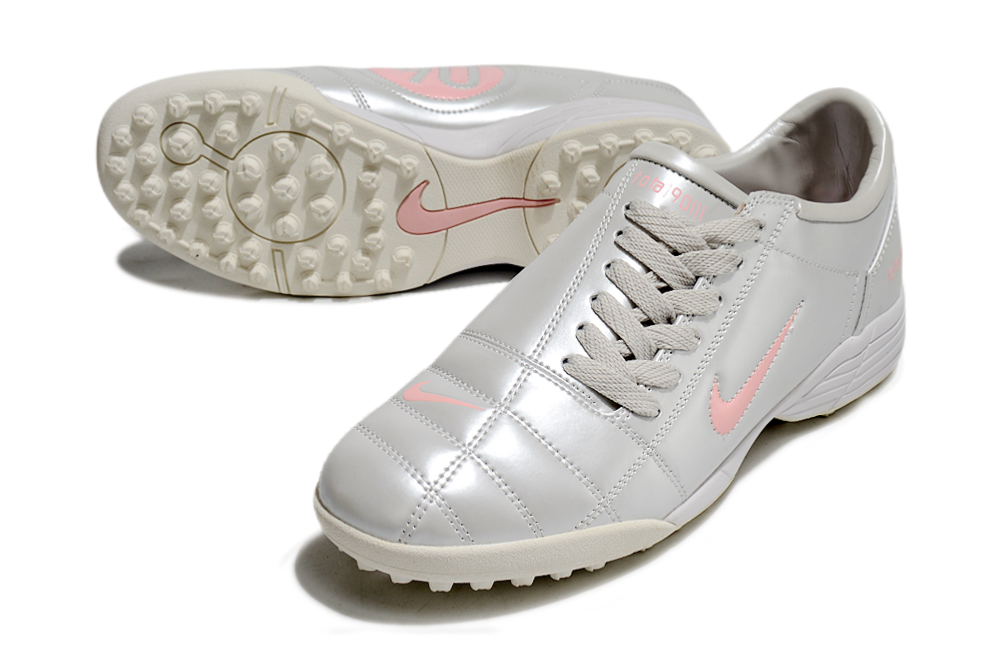 T90 Series MD Turf Soccer Shoes with Grass Spikes - Metallic Silver/White/Pink