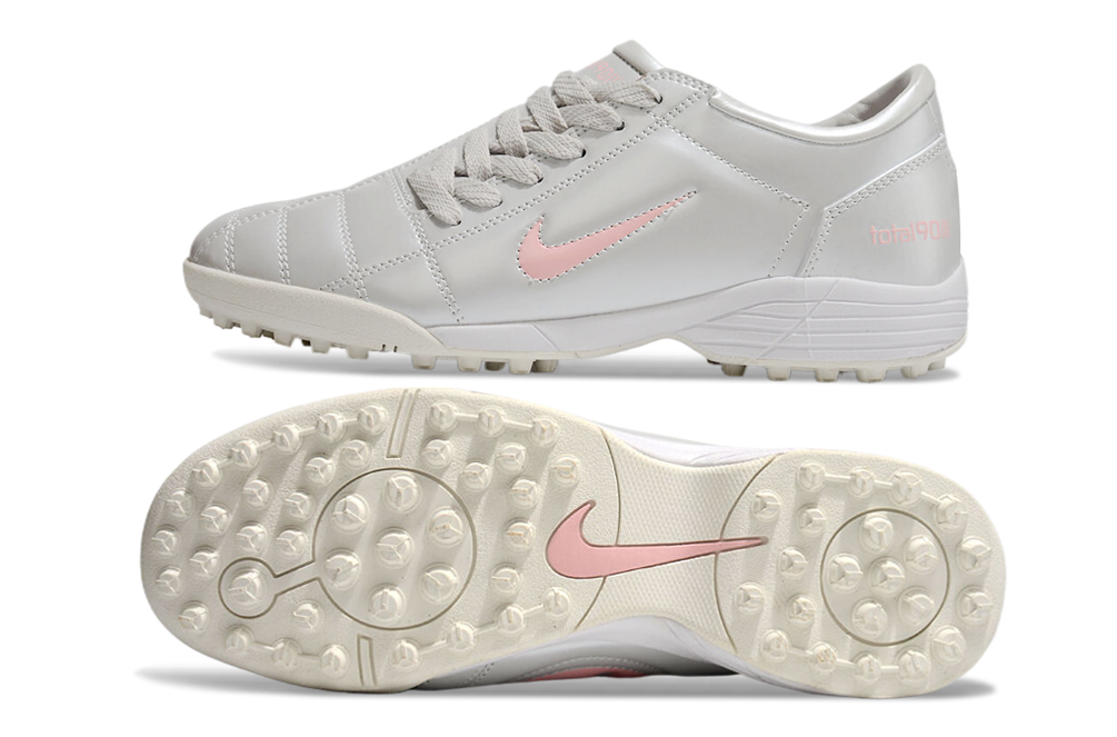 T90 Series MD Turf Soccer Shoes with Grass Spikes - Metallic Silver/White/Pink