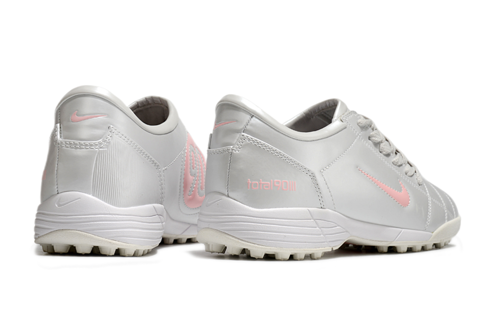 T90 Series MD Turf Soccer Shoes with Grass Spikes - Metallic Silver/White/Pink