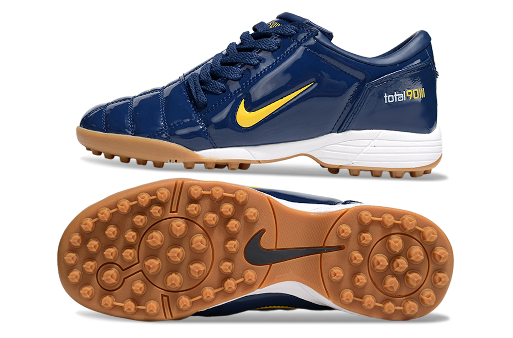 T90 Series MD Turf Soccer Shoes with Grass Spikes - Midnight Navy/Gold/White/Brown