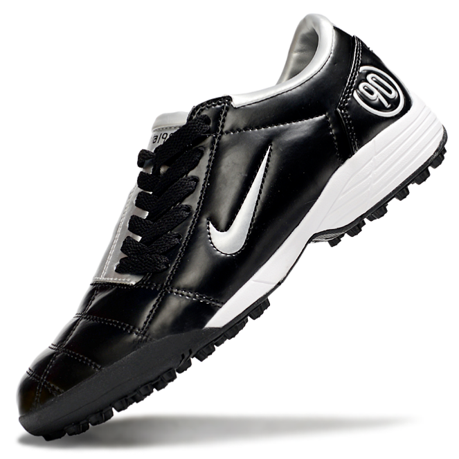T90 Series MD Turf Soccer Shoes with Grass Spikes - Silver/Black/White