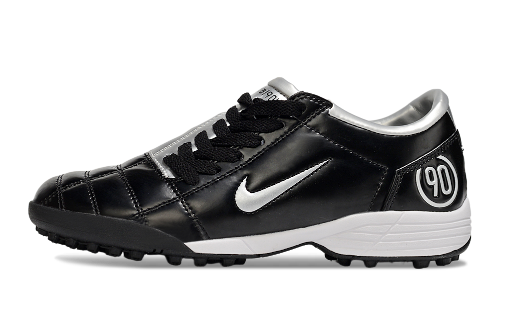 T90 Series MD Turf Soccer Shoes with Grass Spikes - Silver/Black/White